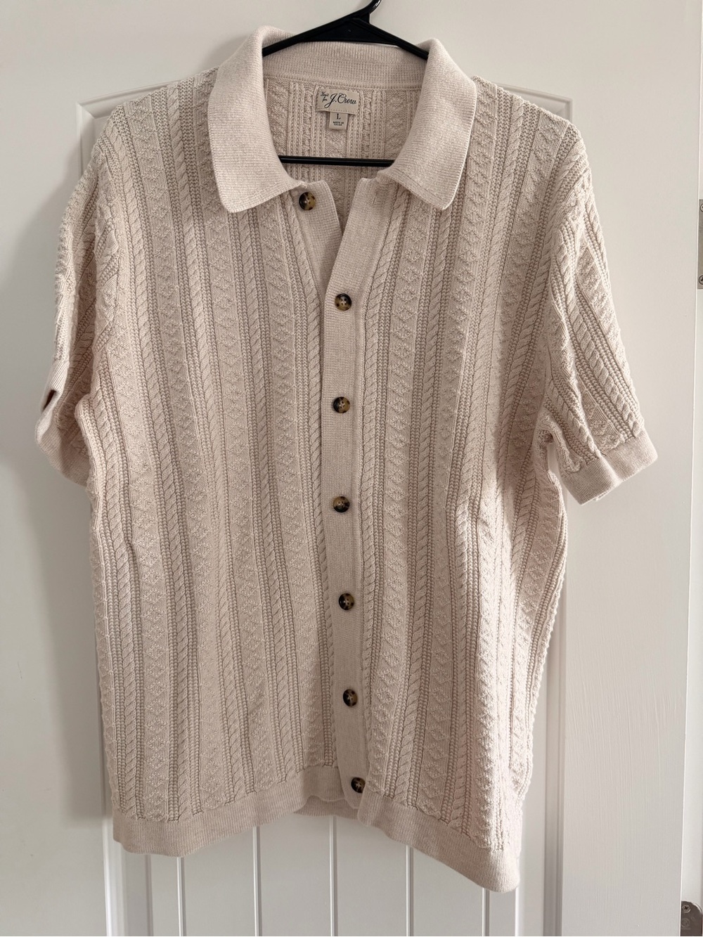 J. Crew Men's Short-Sleeve Knit Polo Cardigan in Beige